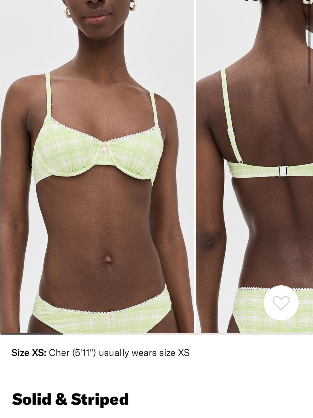 SOLID & STRIPED Light Green Plaid Bikini Top